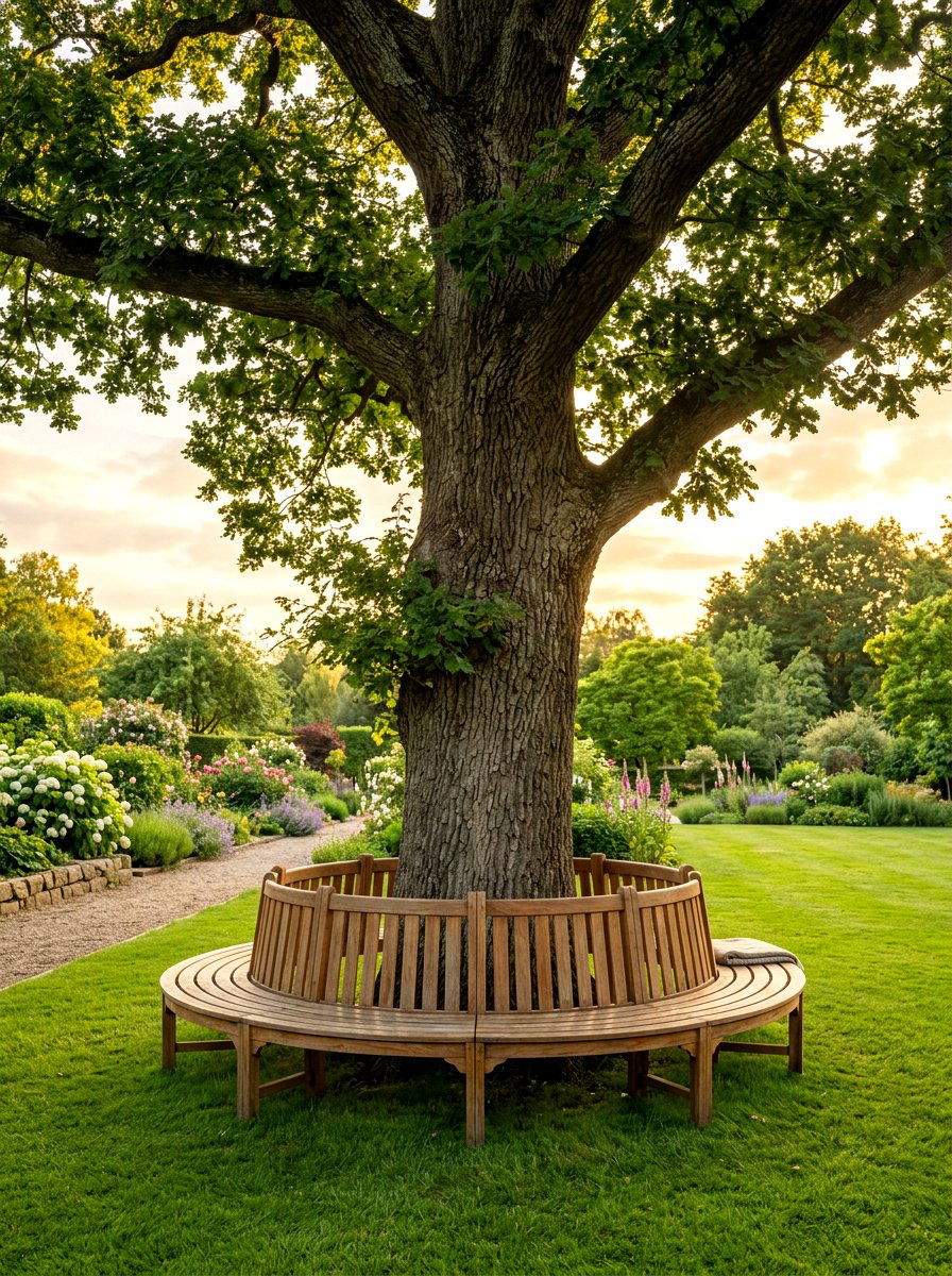 Wood Circular Tree Bench - 30 tea garden seating ideas