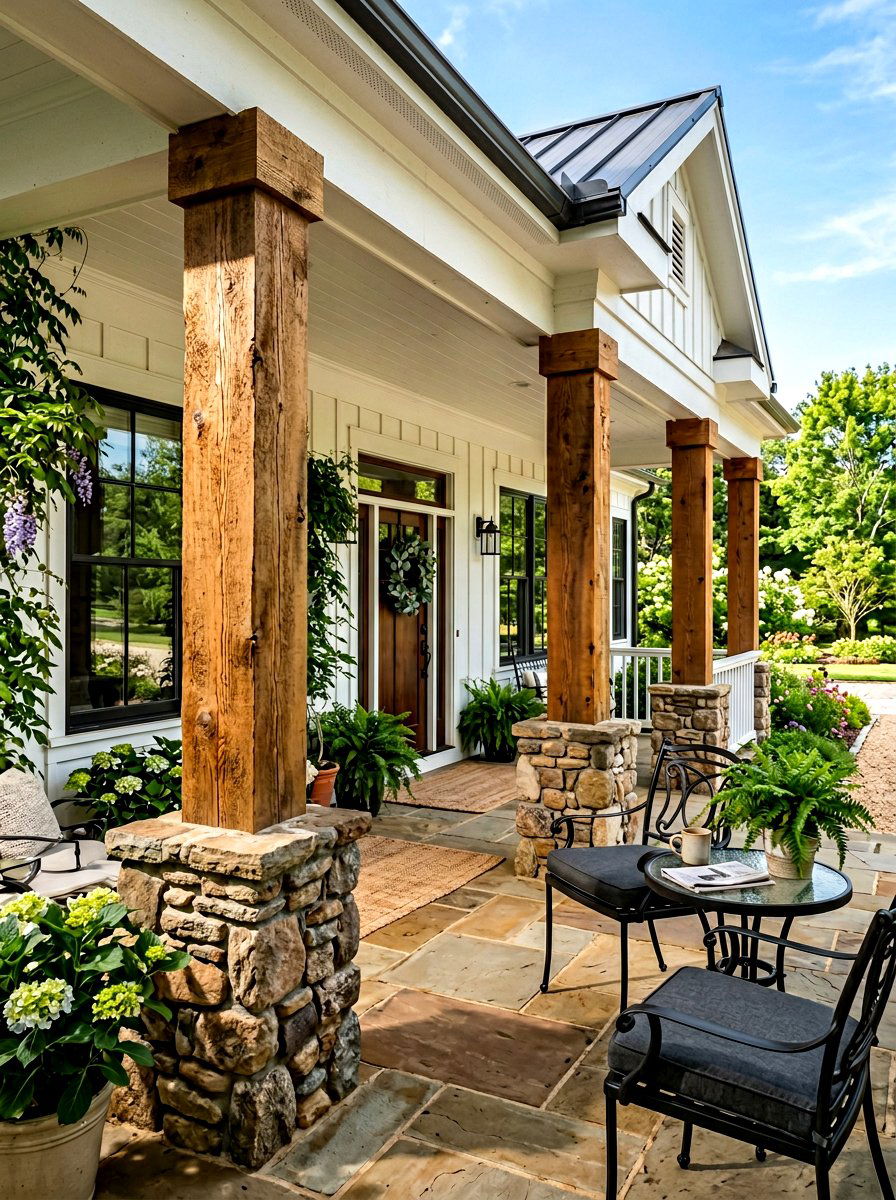 Wood Column Porch Supports - 30 farmhouse front facade ideas