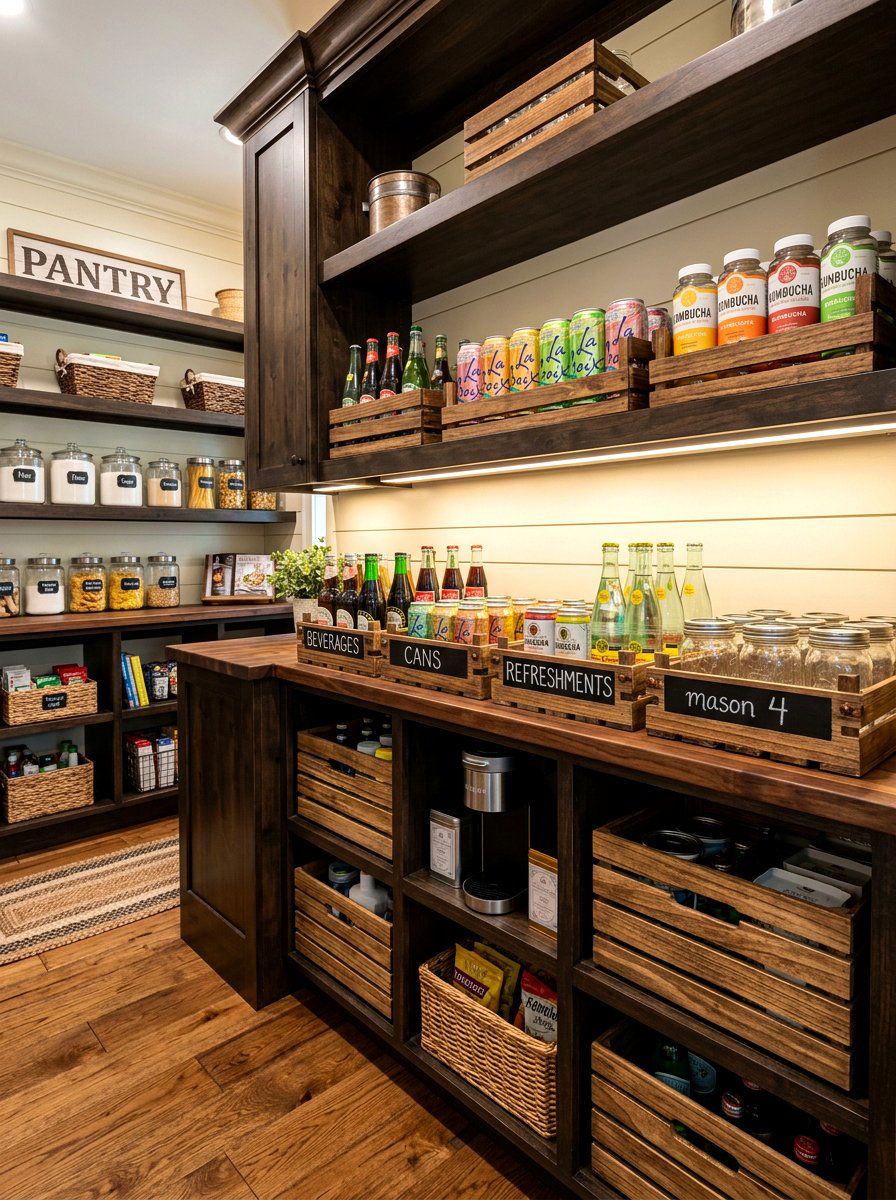 Wood Crate Basket - 30 basket pantry organization ideas