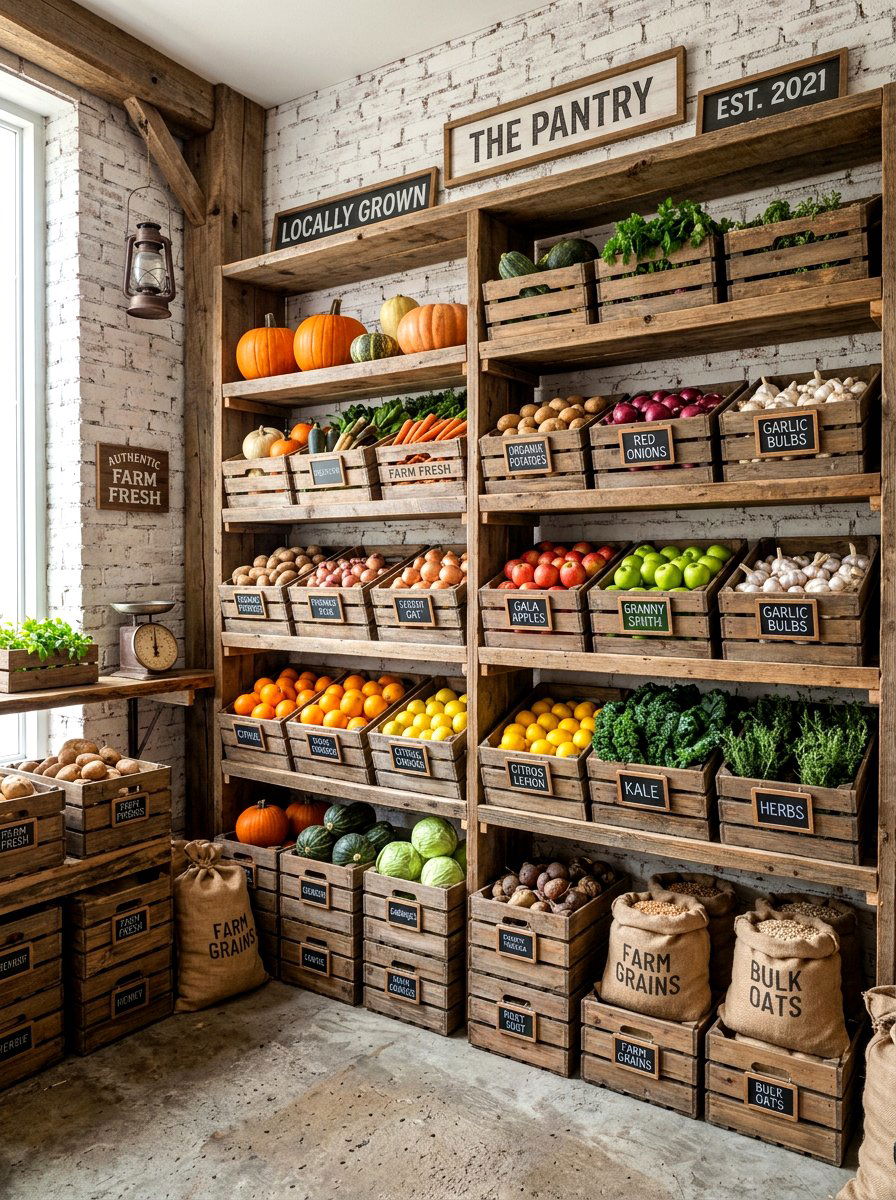 Wood Crate Pantry Storage - 30 farmhouse pantry ideas
