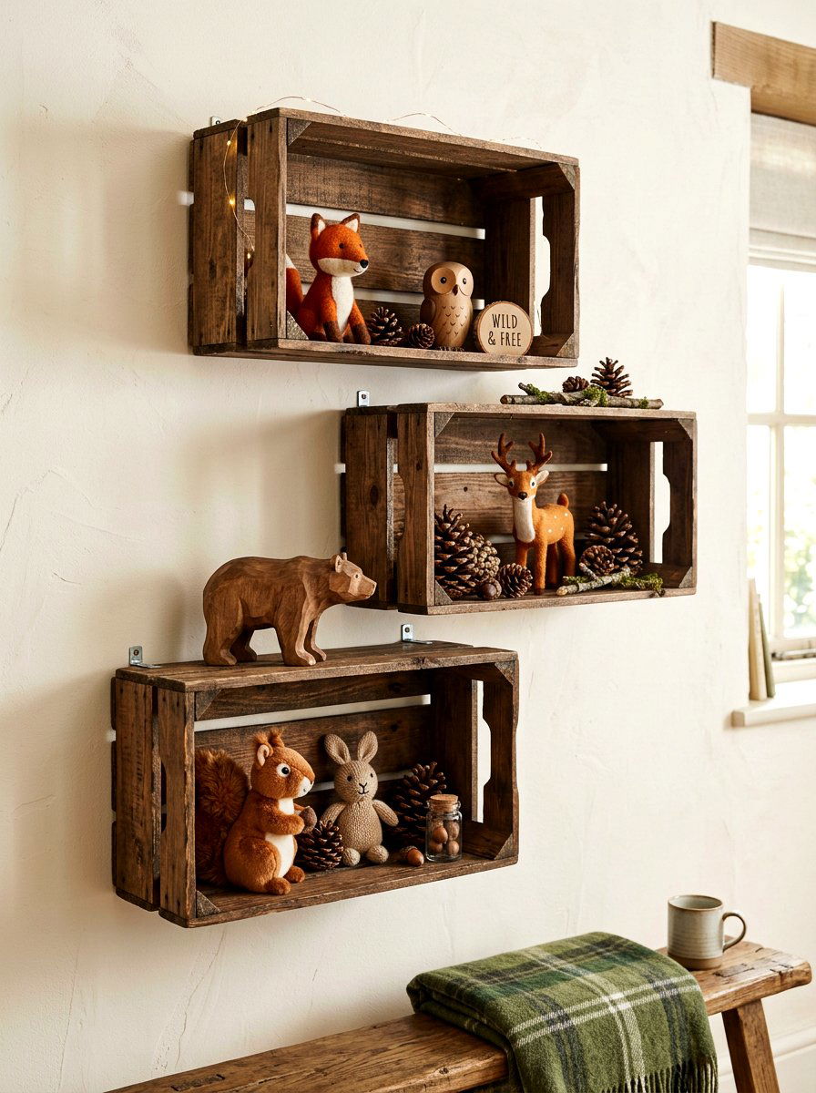 Wood Crate Shelf - 30 nursery shelf styling ideas