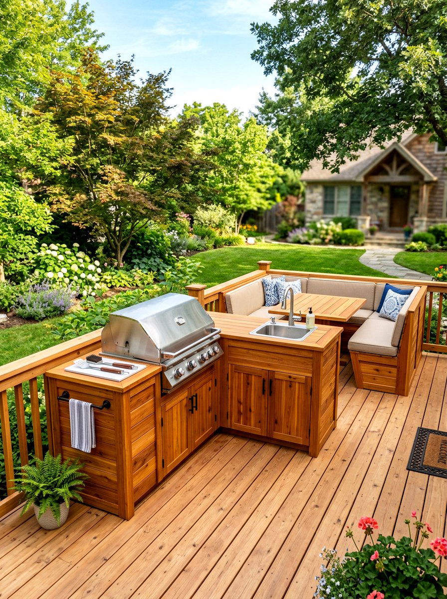 Wood Deck BBQ Island - 30 grill patio layout ideas