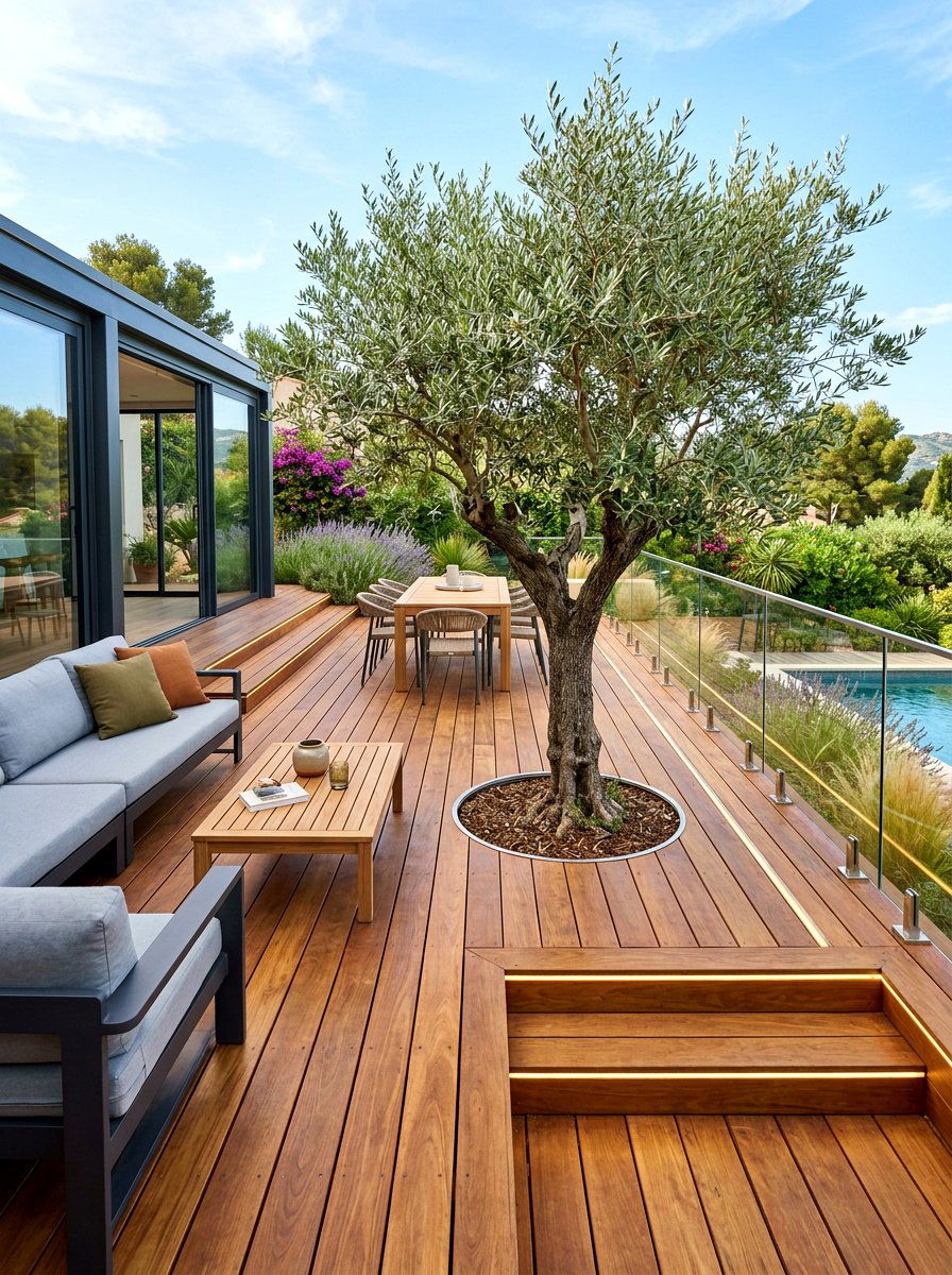 Wood Deck Olive Tree Patio - 30 olive tree patio ideas