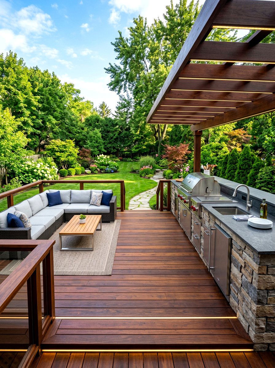 Wood Deck Outdoor Kitchen - 30 outdoor kitchen lounge ideas