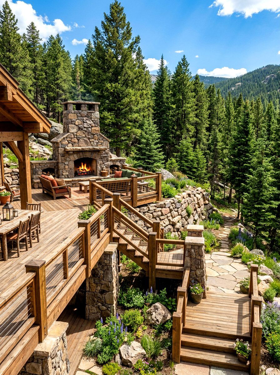Wood Deck With Stone Accents - 30 multi level deck ideas
