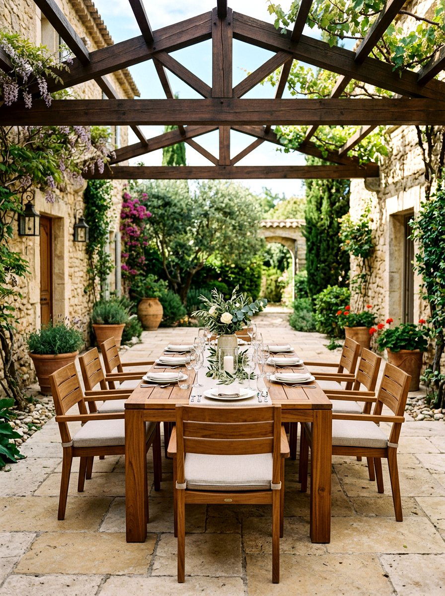 Wood Dining Set - 30 courtyard patio furniture ideas