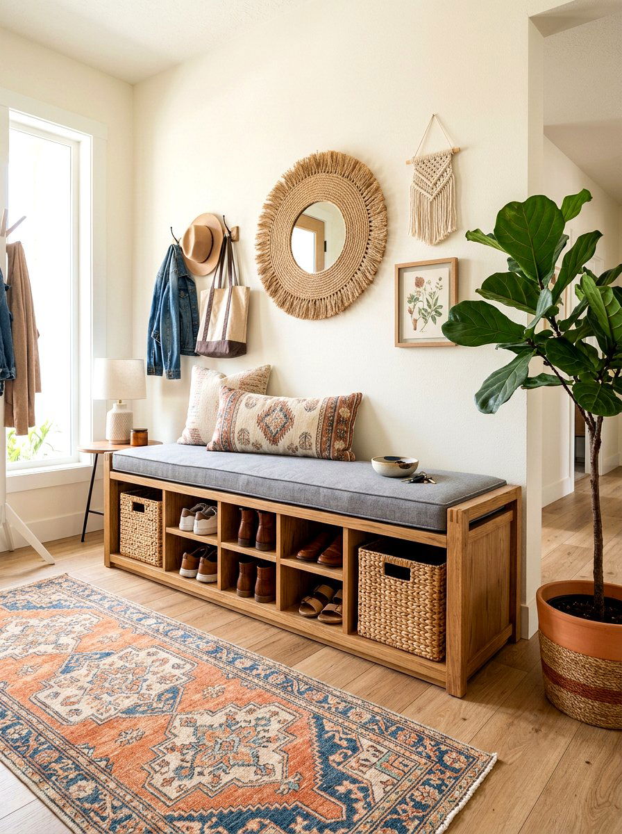 Wood Entryway Storage Bench - 30 entryway storage ideas