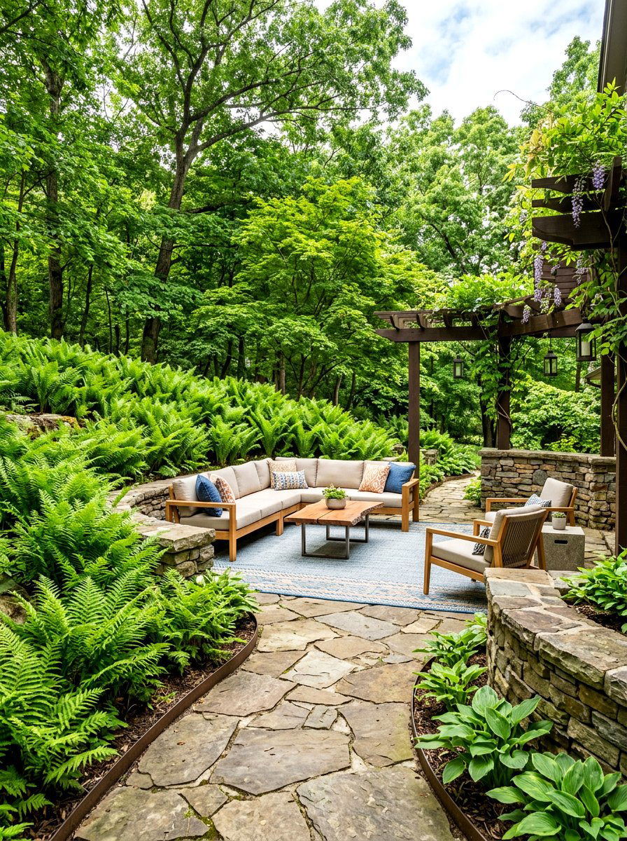 Wood Fern Shaded Terrace - 30 woodland fern border ideas