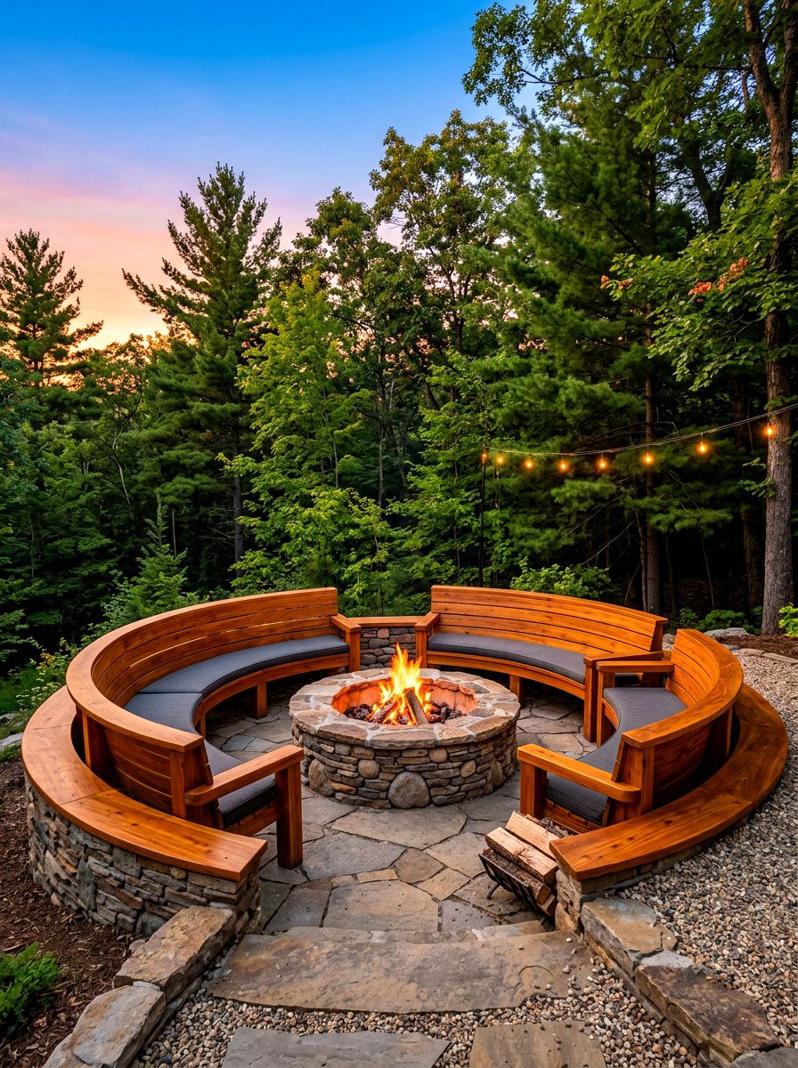 Wood Fire Pit Surround Lounge - 30 warm wood patio lounge ideas