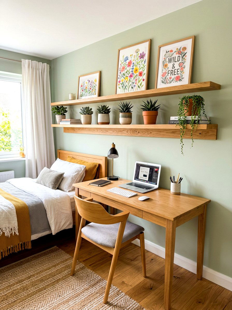 Wood Floating Shelf - 30 flower market bedroom ideas