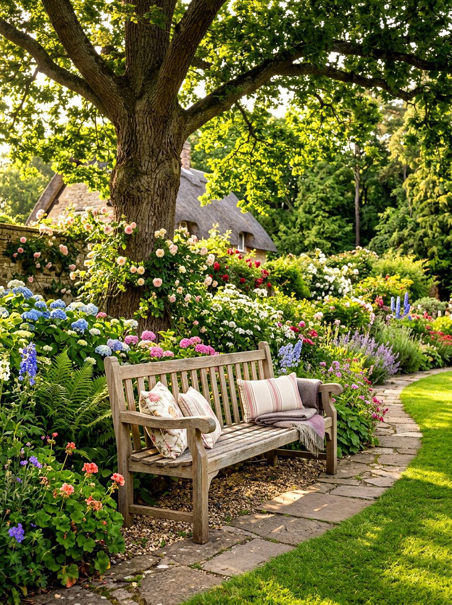 Wood Garden Bench - 30 sensory backyard garden ideas