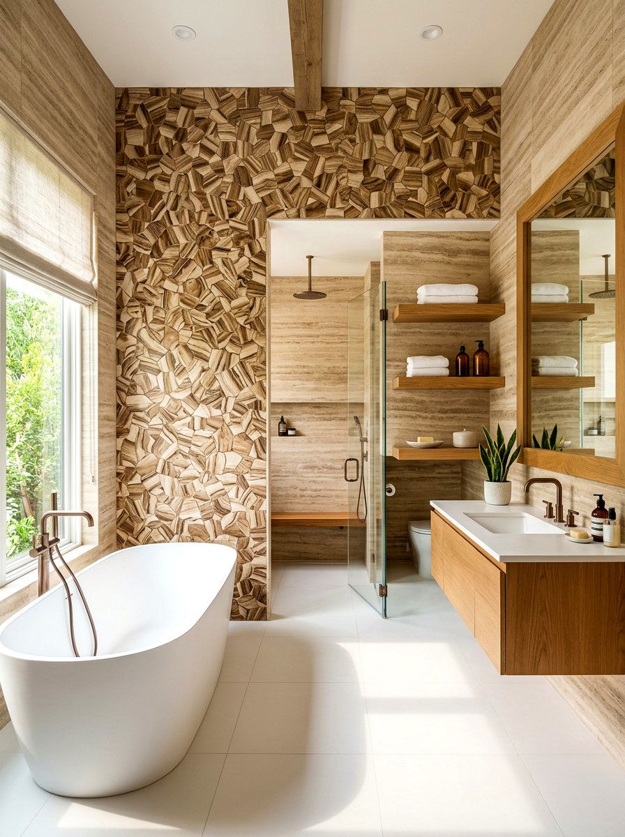 Wood Grain Marble - 30 mosaic marble bathroom ideas
