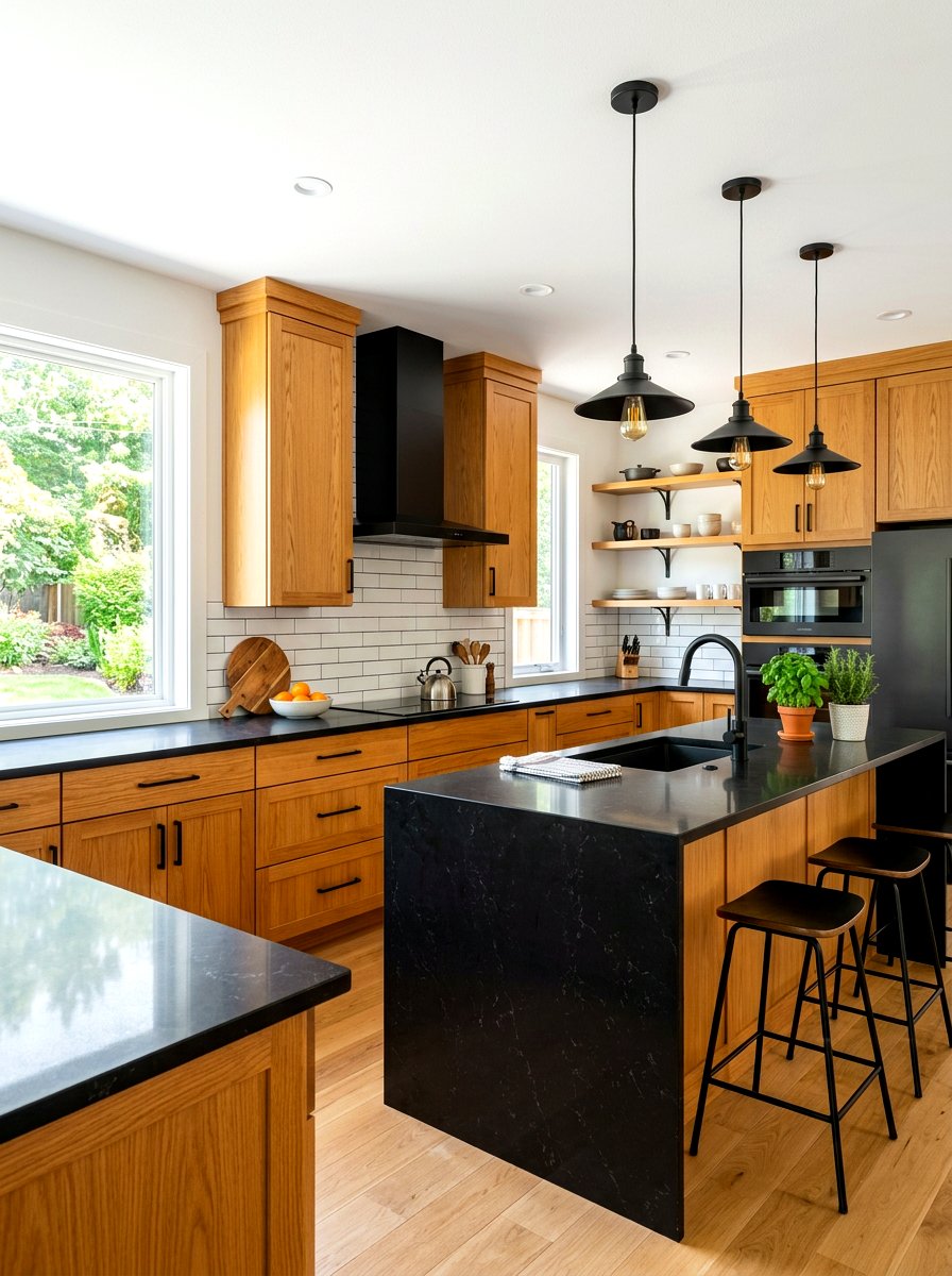 Wood Kitchen With Black Accents - 30 warm wood cabinet kitchen ideas