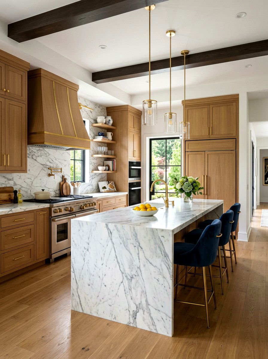 Wood Kitchen With Marble - 30 warm wood cabinet kitchen ideas