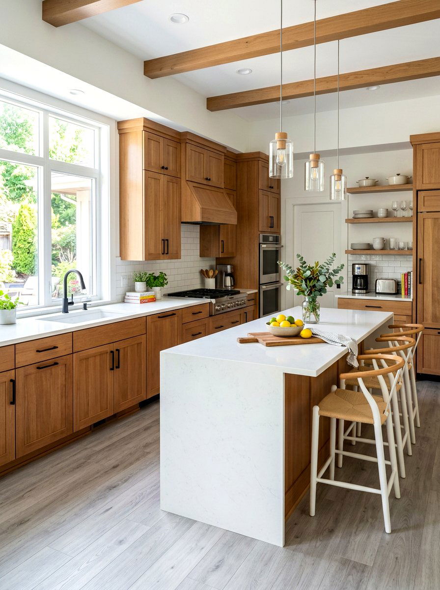 Wood Kitchen With White Countertops - 30 warm wood cabinet kitchen ideas