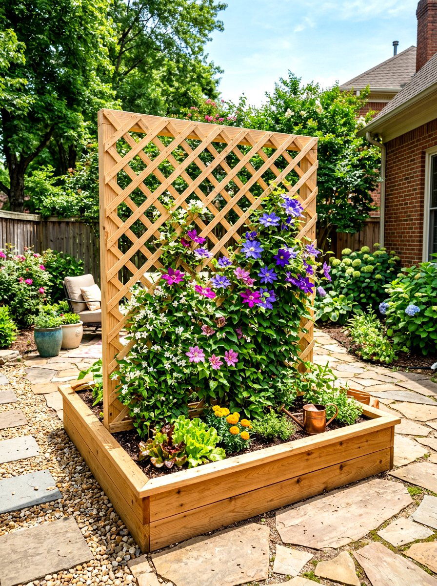 Wood Lath Garden Trellis - 30 raised bed trellis ideas