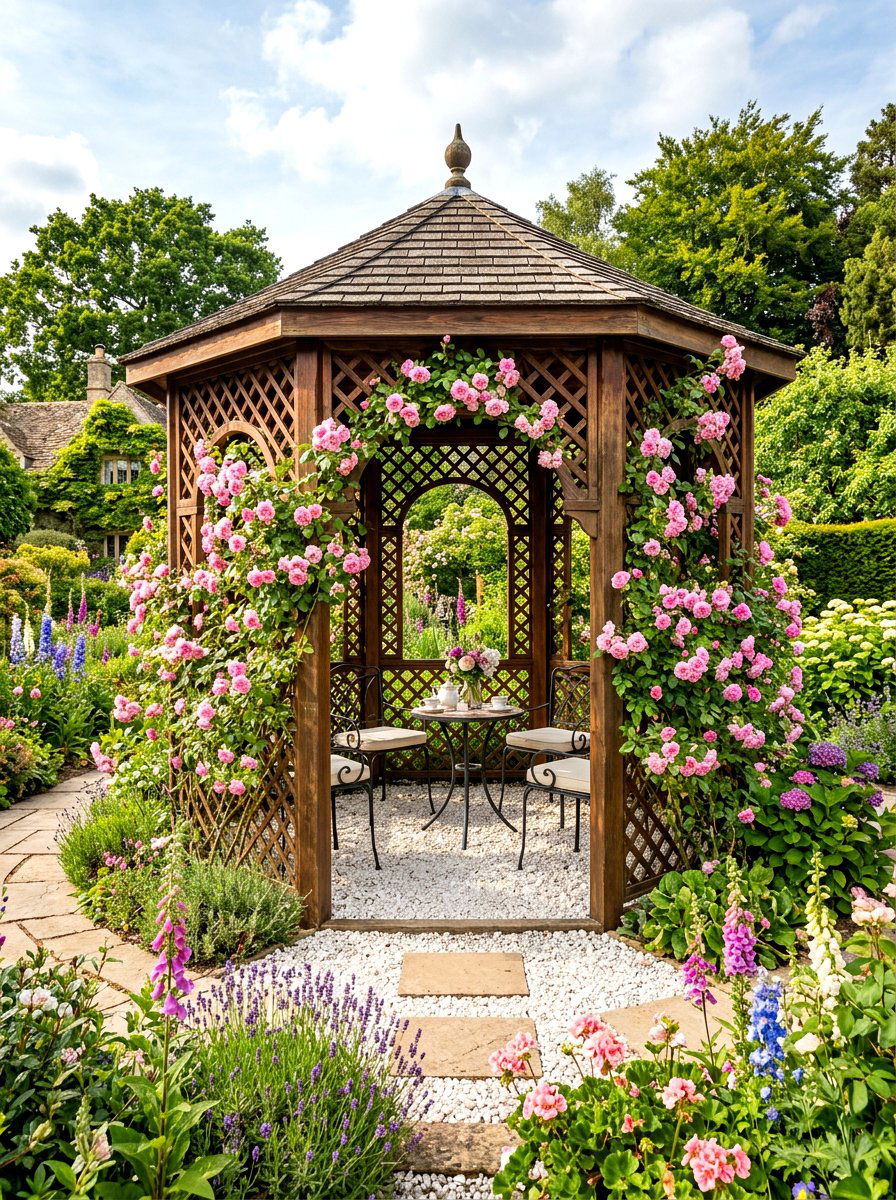Wood Lattice Gazebo - 30 rustic gazebo ideas