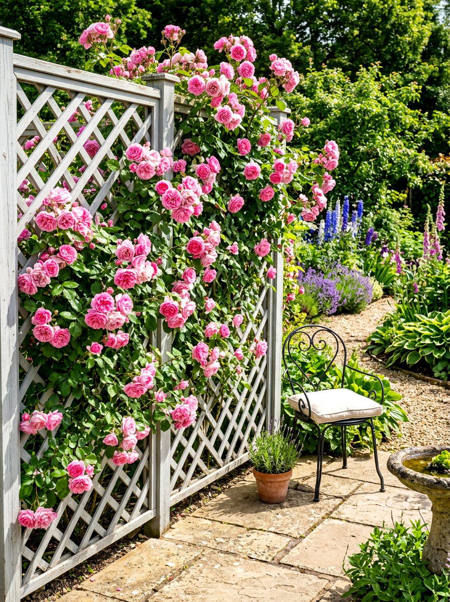 Wood Lattice Screen - 30 courtyard privacy wall ideas