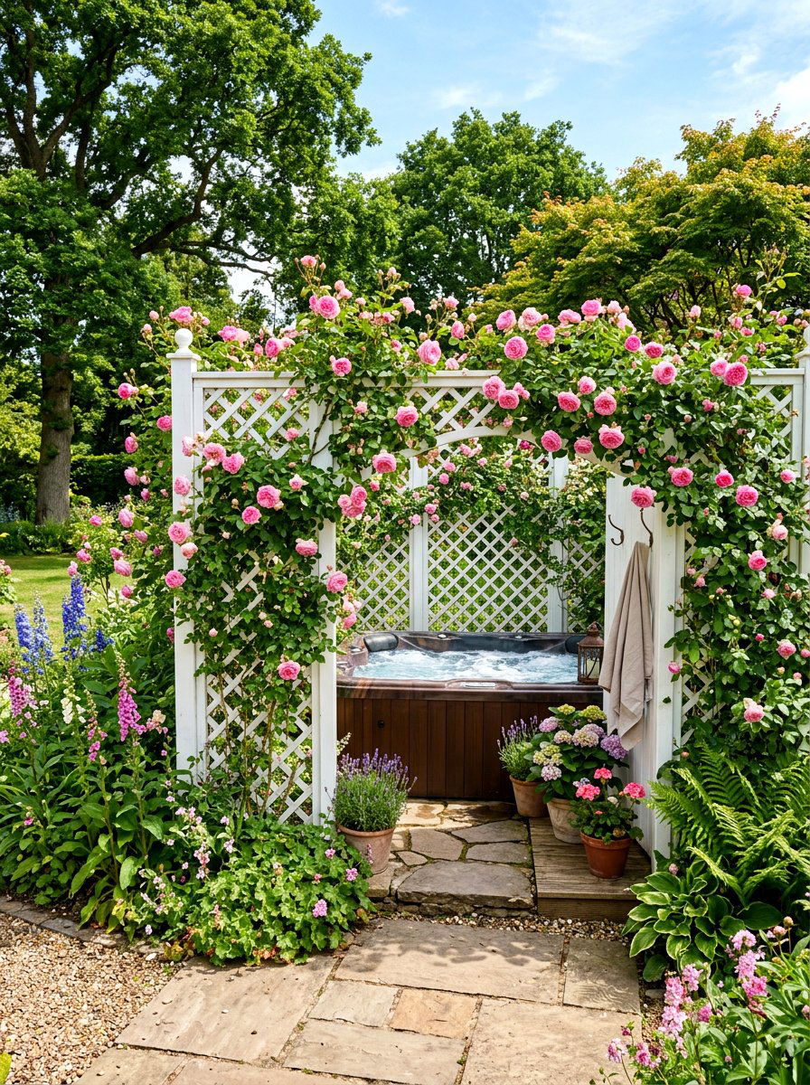 Wood Lattice Screen - 30 backyard spa retreat ideas