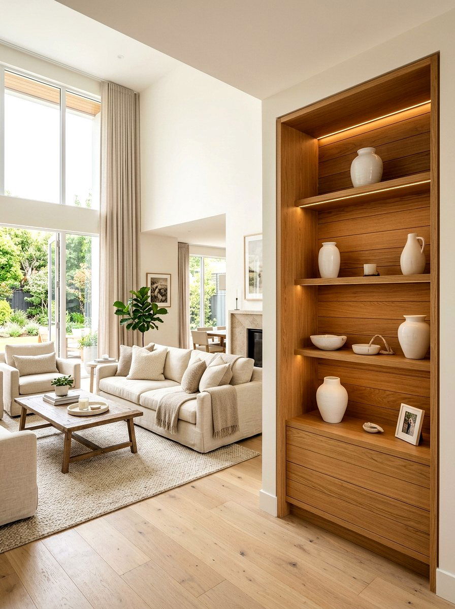 Wood Lined Niche - 30 wall niche ideas