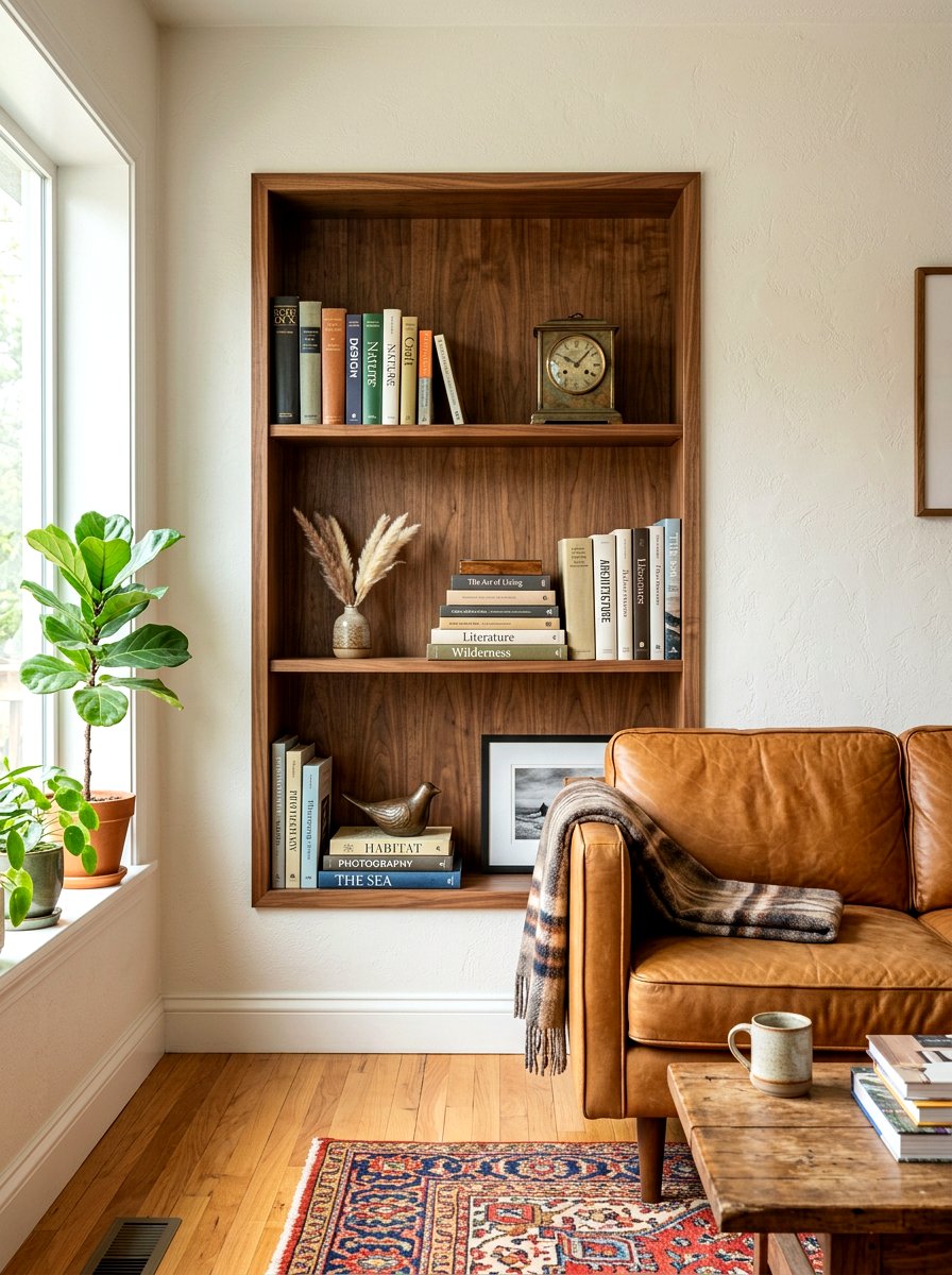 Wood Lined Recessed Shelf - 30 recessed shelf ideas