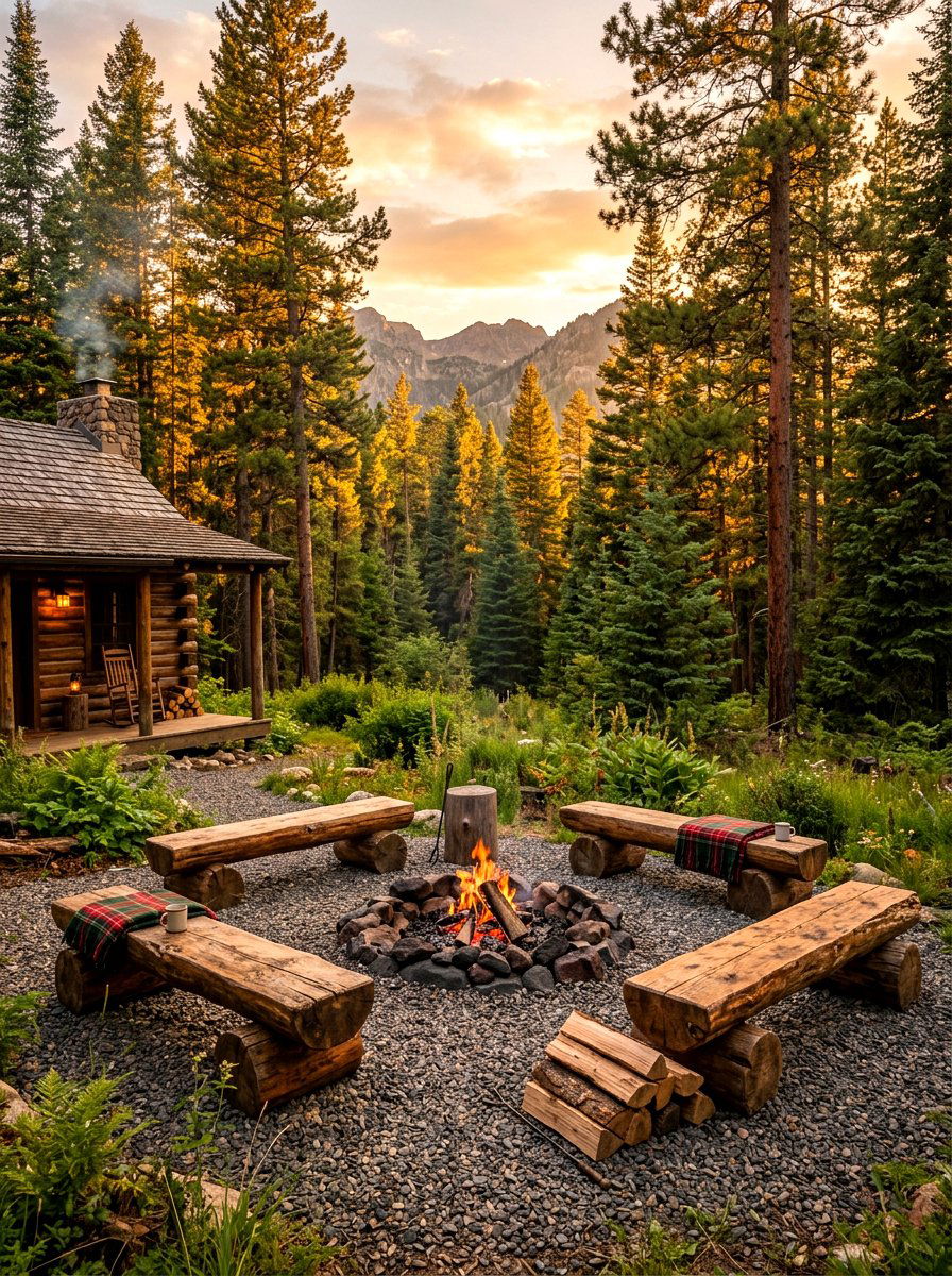 Wood Log Seating - 30 fire pit bench ideas