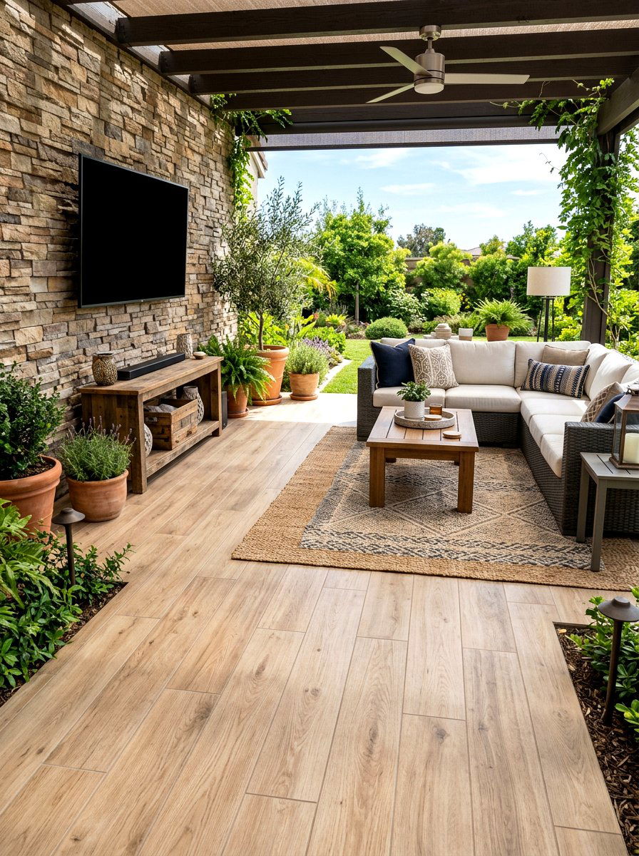 Wood Look Tile - 30 patio flooring ideas