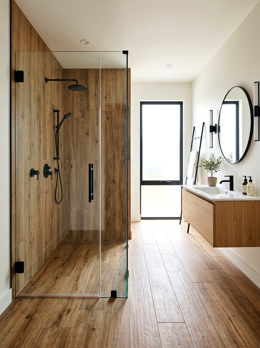 Wood Look Tile - 30 steam shower ideas