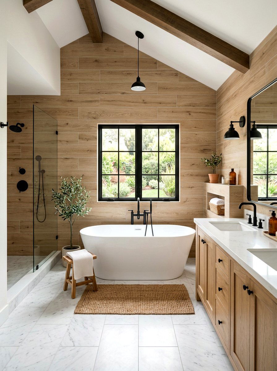 Wood Look Tile Bathroom - 30 floor to ceiling tile bathroom ideas