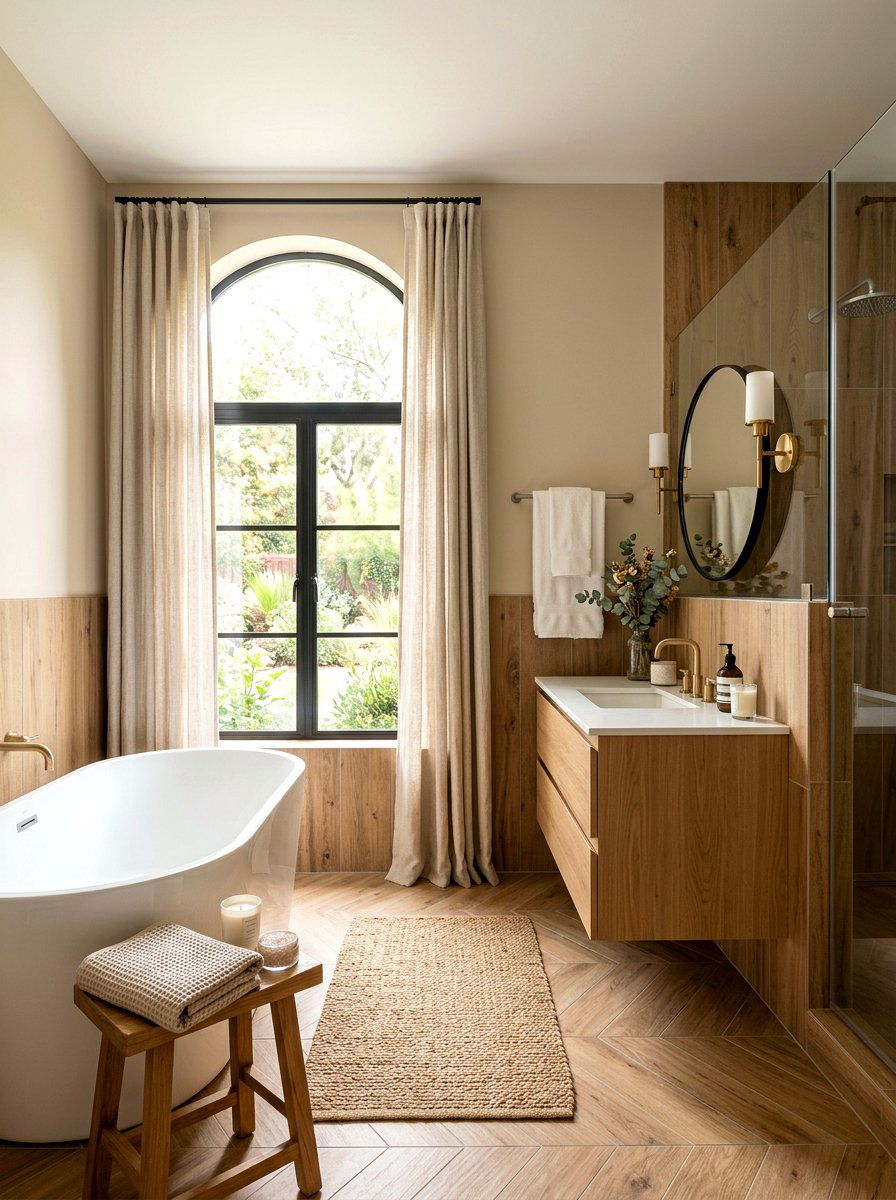 Wood Look Tile Bathroom - 30 half tiled bathroom ideas