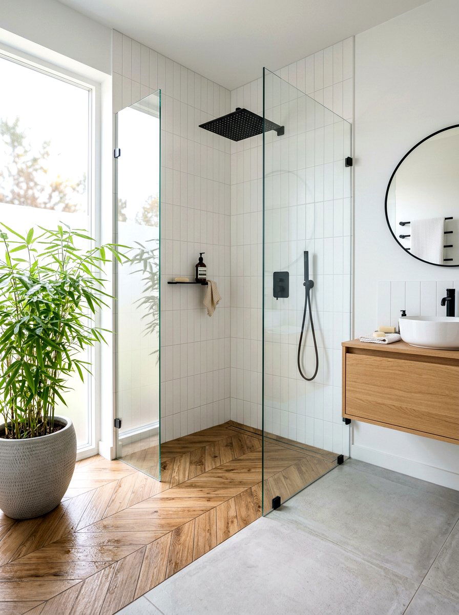 Wood Look Tile Shower Floor - 30 rain shower bathroom ideas