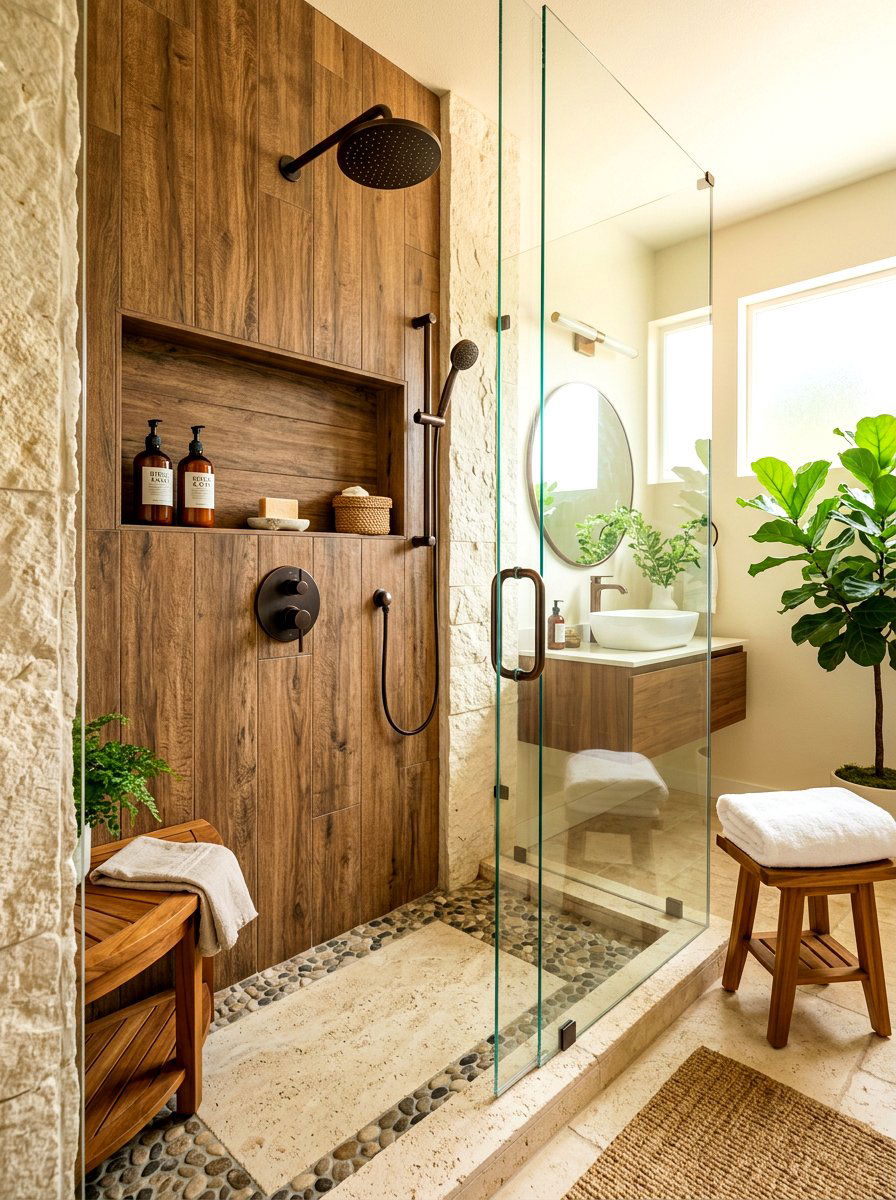 Wood Look Tile Shower Niche - 30 shower niche ideas