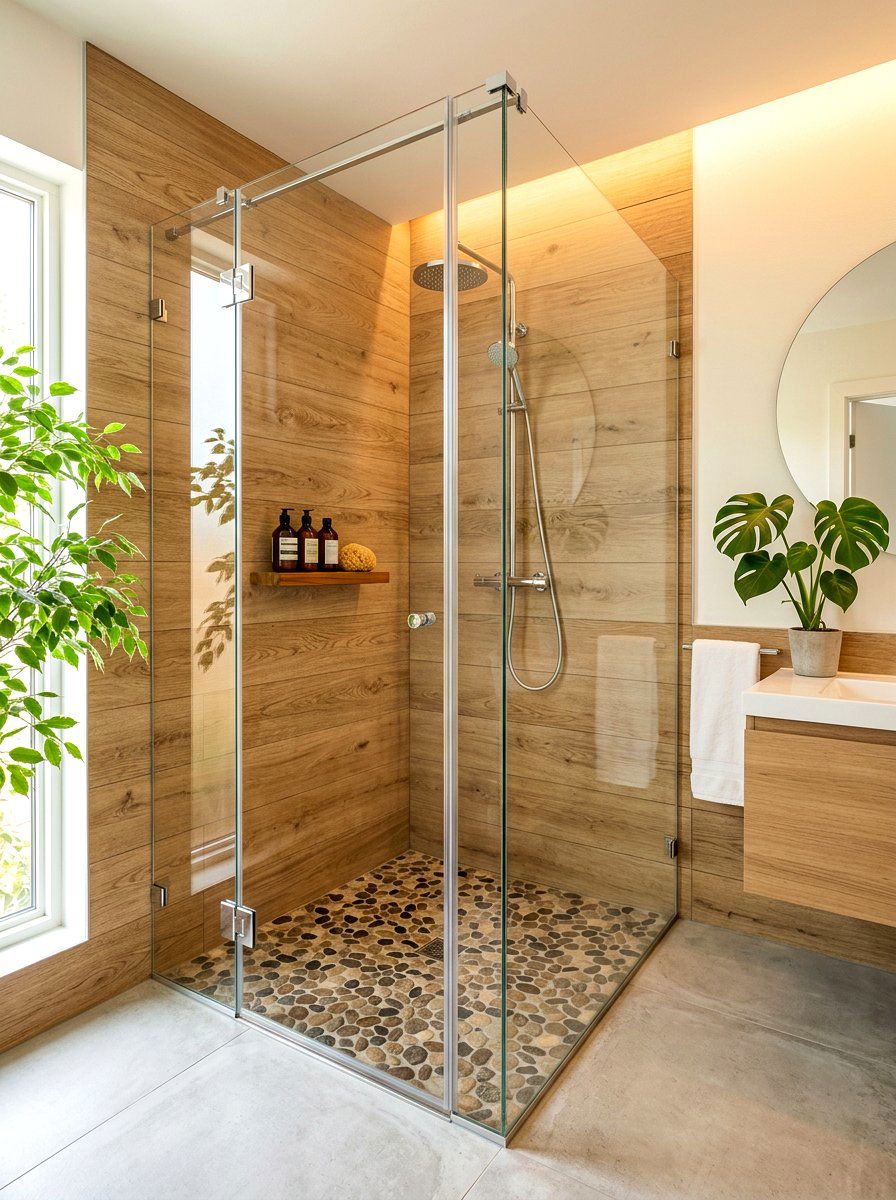 Wood Look Tile Shower - 30 bathroom shower ideas