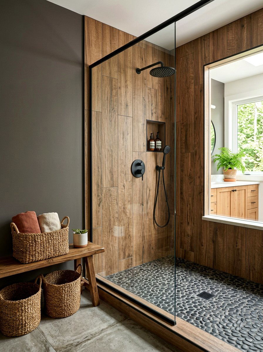 Wood Look Vertical Tile Shower - 30 vertical tile shower ideas