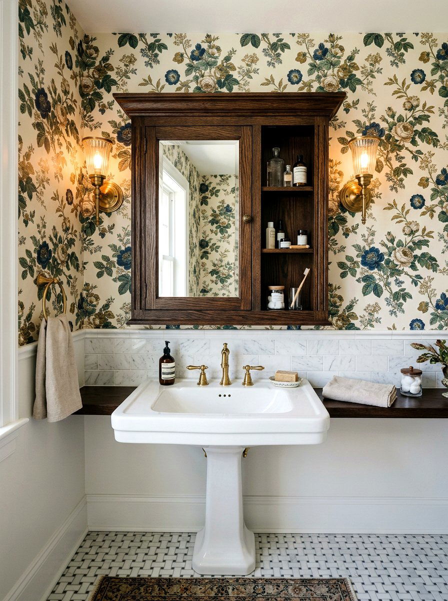Wood Medicine Cabinet - 30 granny chic bathroom ideas