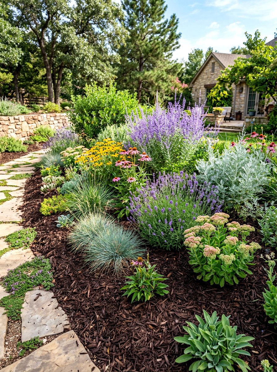 Wood Mulch Garden - 30 xeriscape front yard ideas