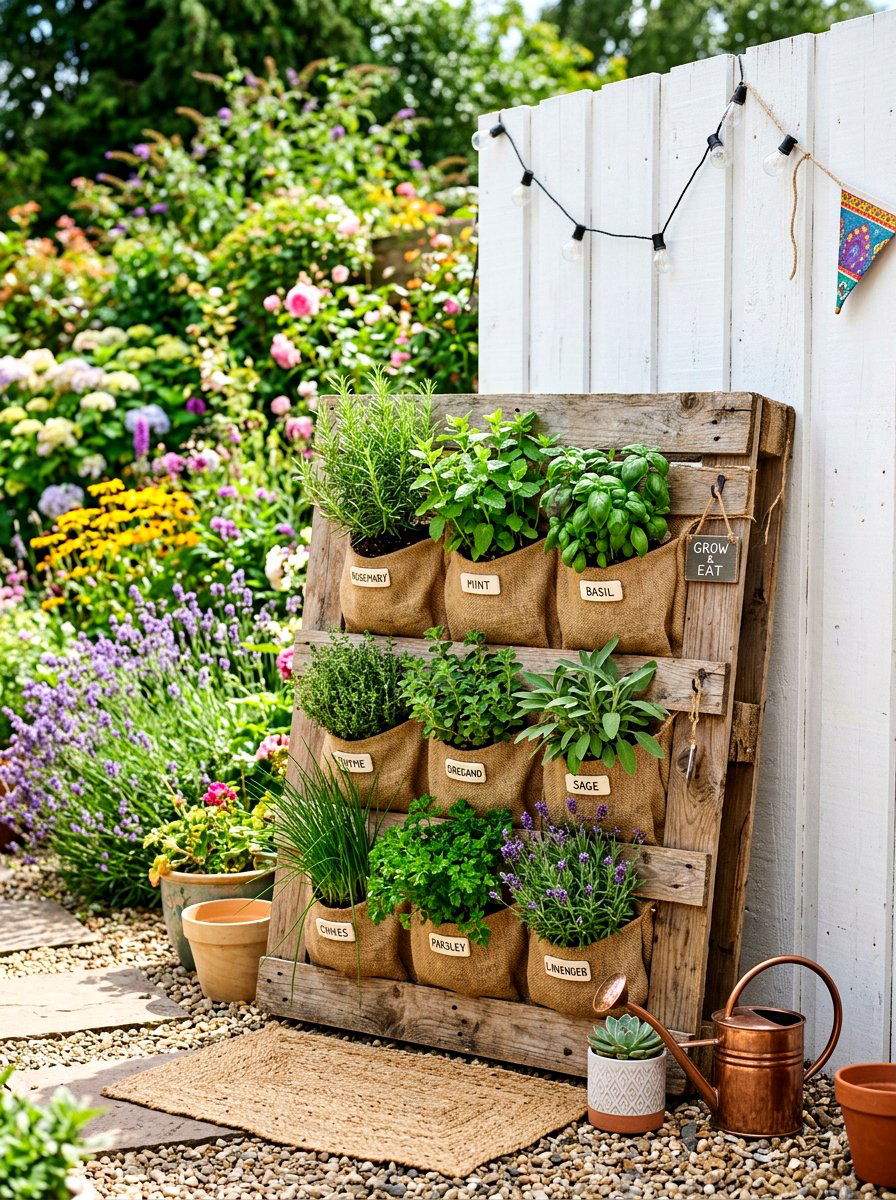 Wood Pallet Herb Planter - 30 herb garden bed ideas