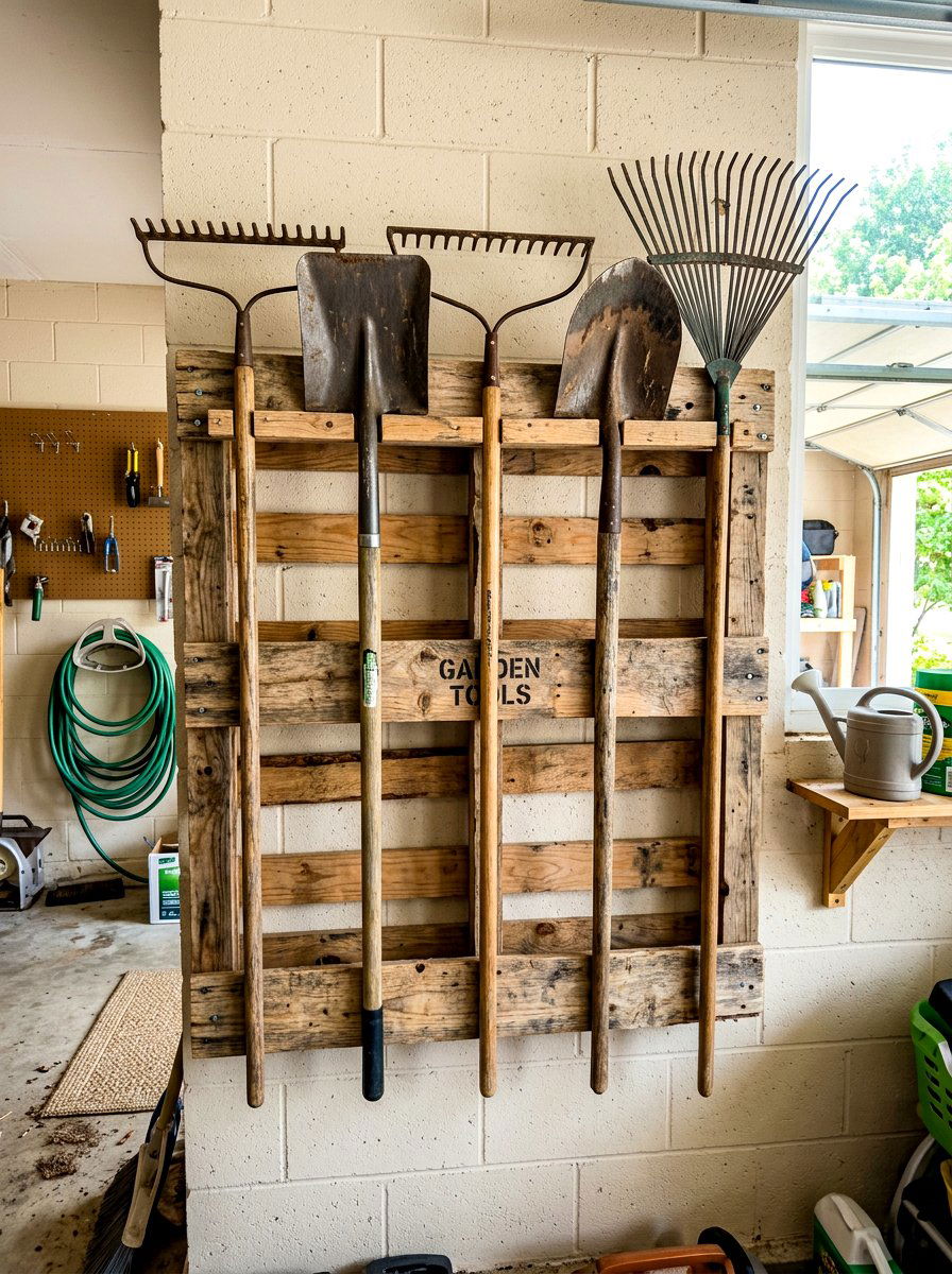 Wood Pallet Rack - 30 garage tool storage ideas