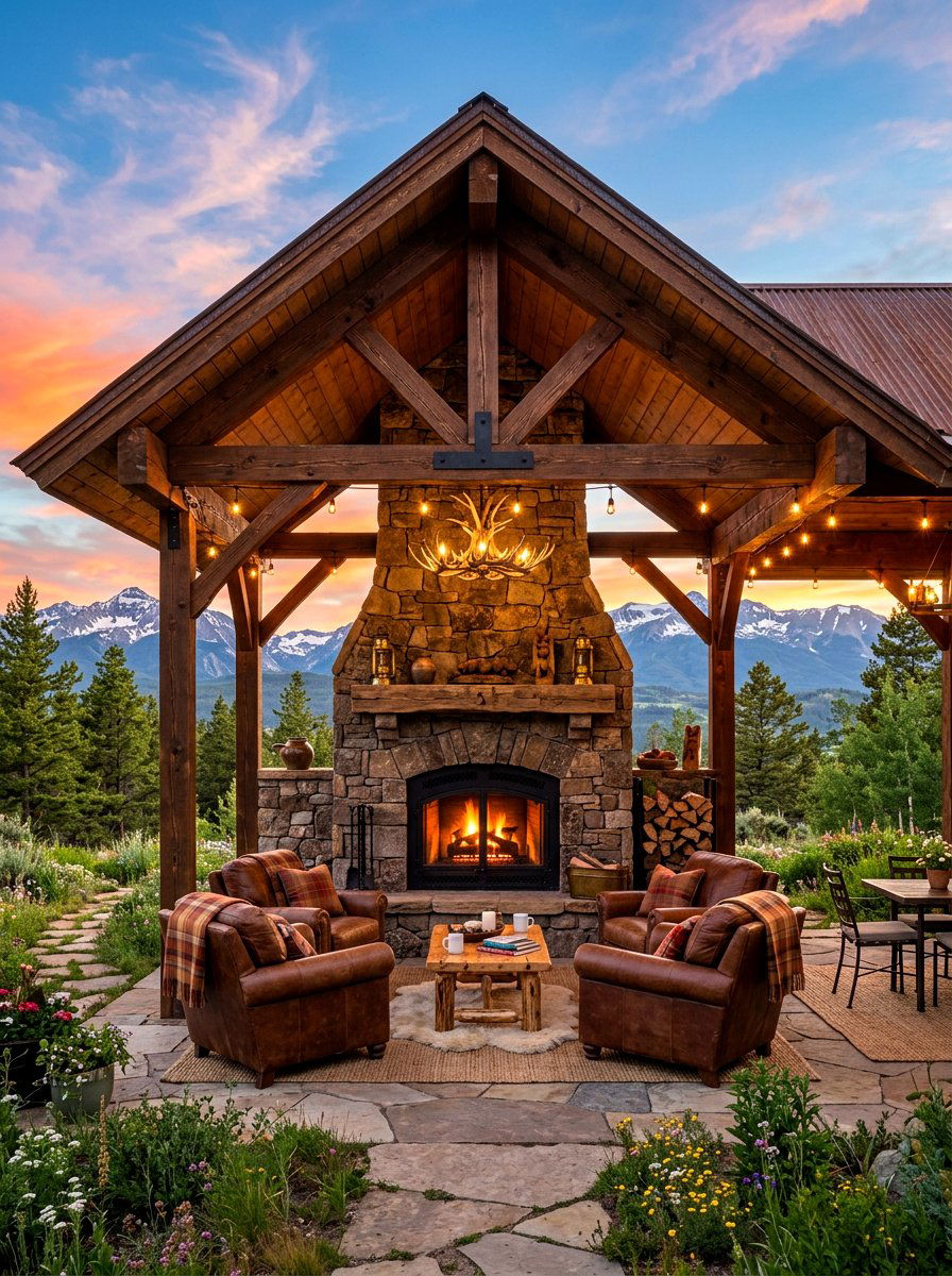 Wood Pavilion With Fireplace - 30 wood pavilion patio ideas