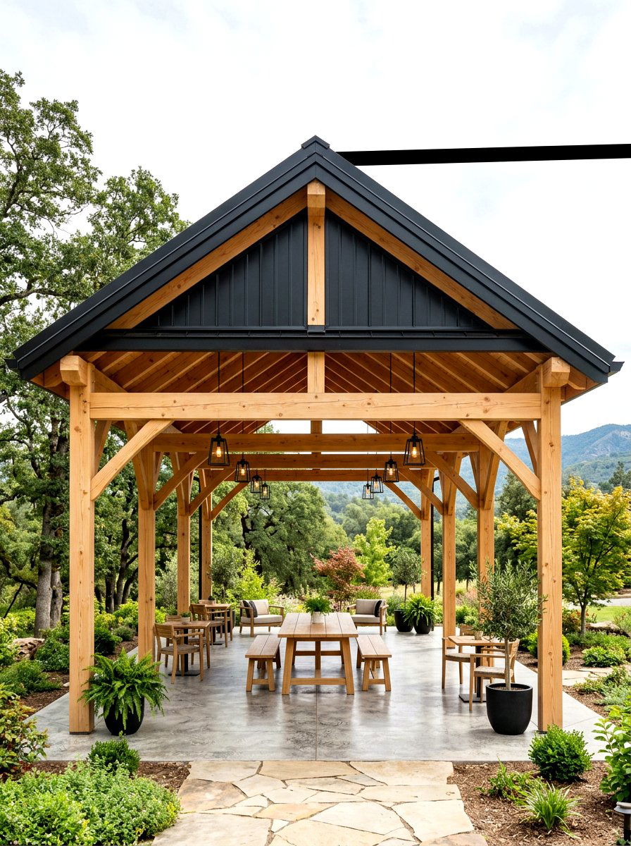 Wood Pavilion With Metal Roof - 30 wood pavilion patio ideas