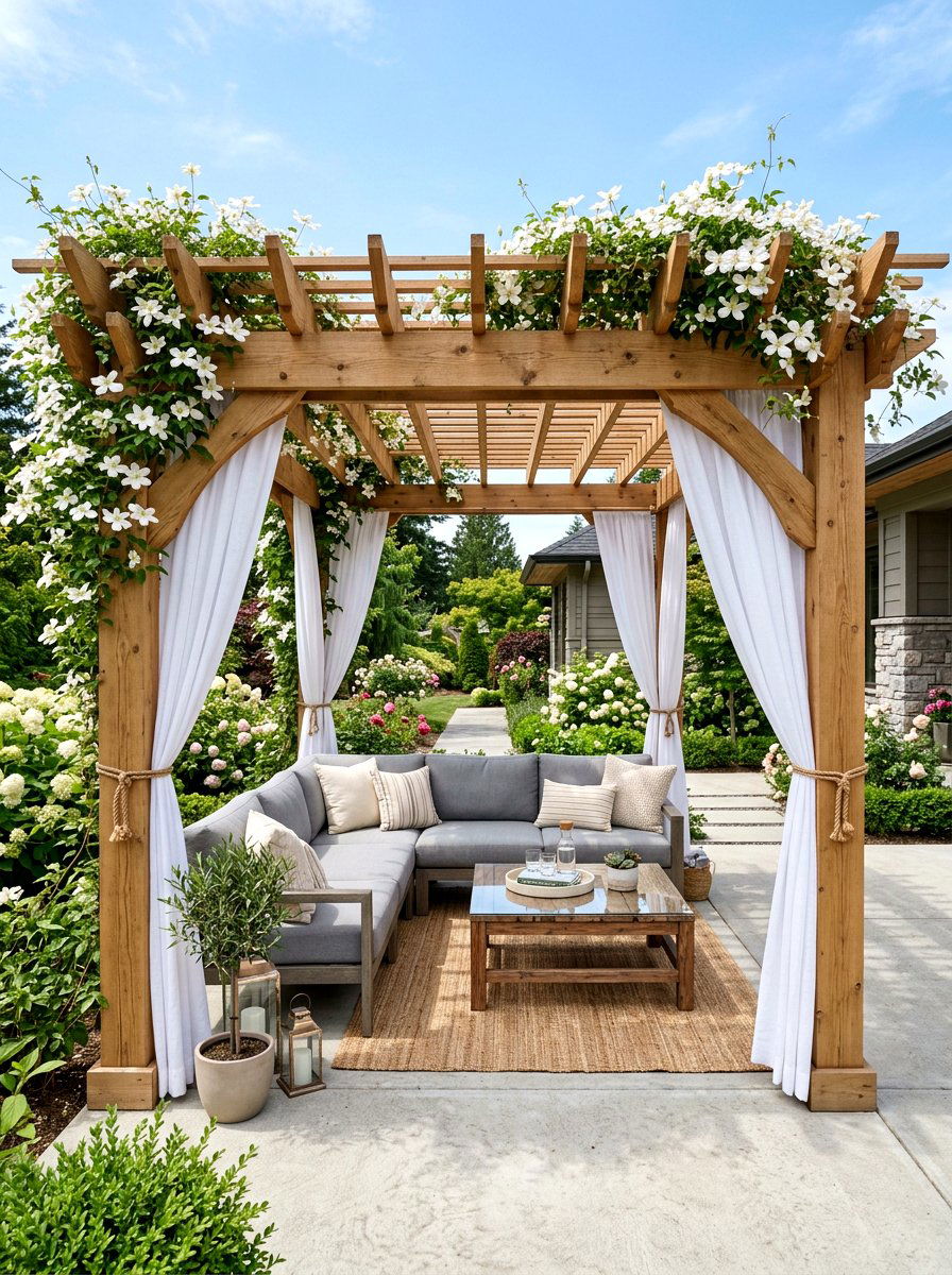 Wood Pergola Canopy - 30 patio date night ideas