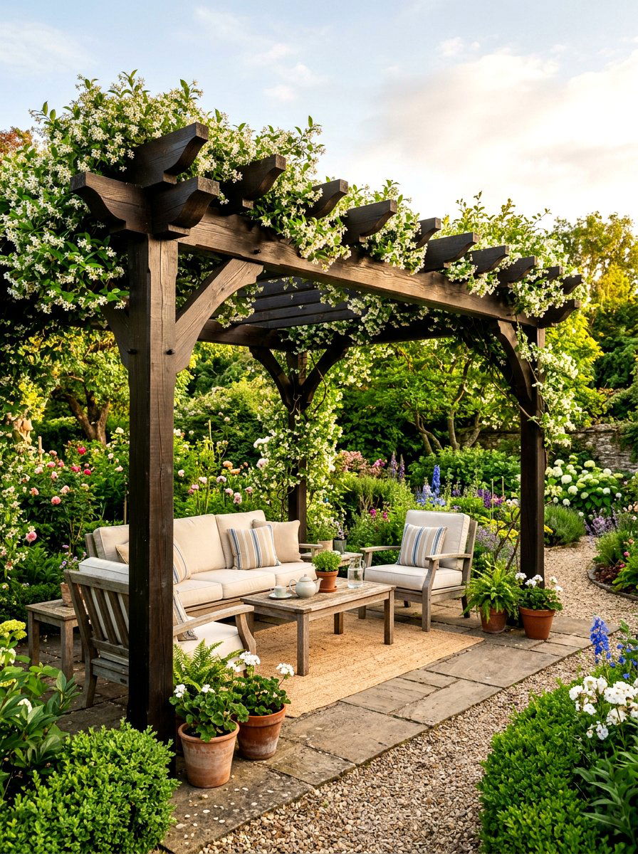 Wood Pergola Canopy - 30 backyard spa retreat ideas