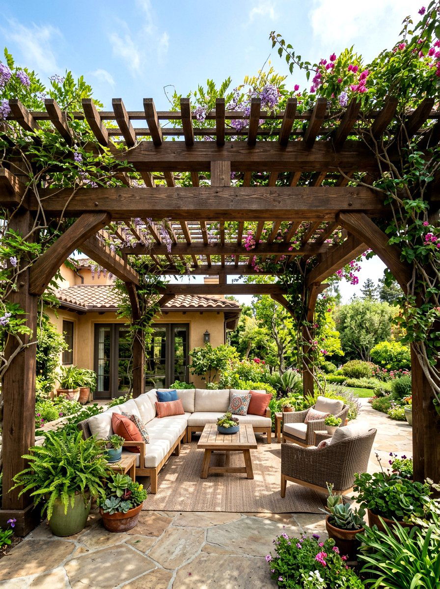 Wood Pergola Shade - 30 Spanish courtyard ideas