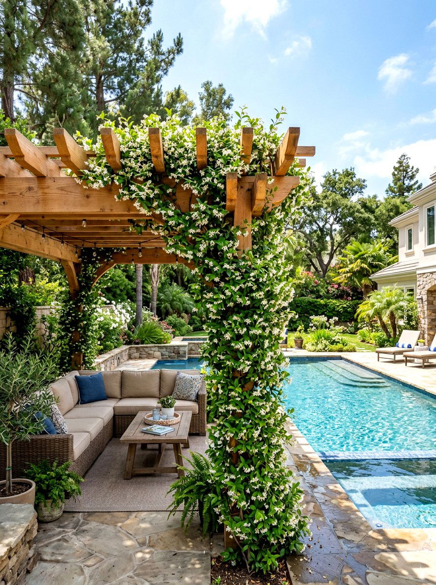 Wood Pergola Structure - 30 pool landscaping ideas