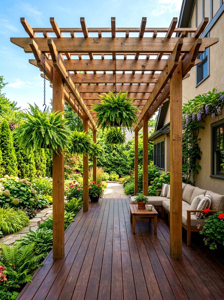 Wood Pergola Structure - 30 side yard privacy ideas