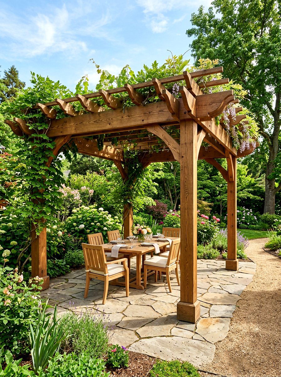 Wood Pergola Structure - 30 patio makeover ideas