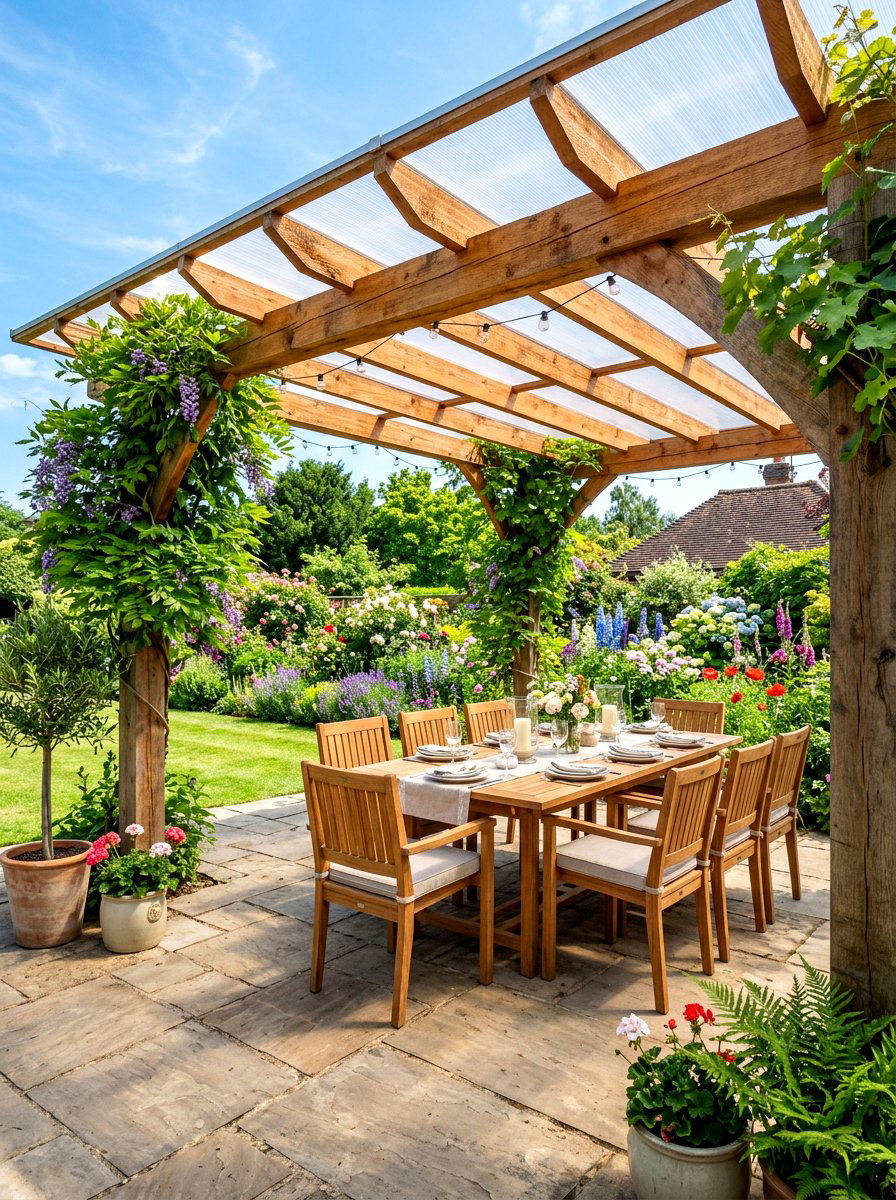 Wood Pergola With Clear Polycarbonate - 30 transparent patio roof ideas