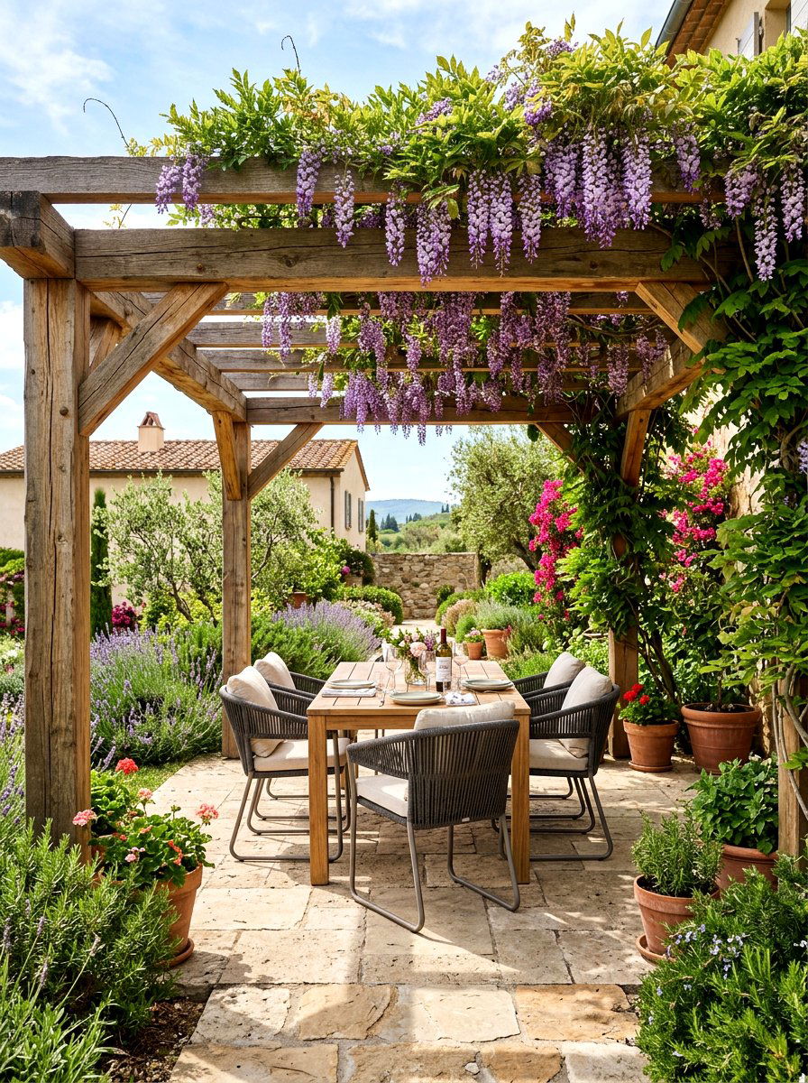 Wood Pergola With Climbing Vines - 30 shaded backyard ideas