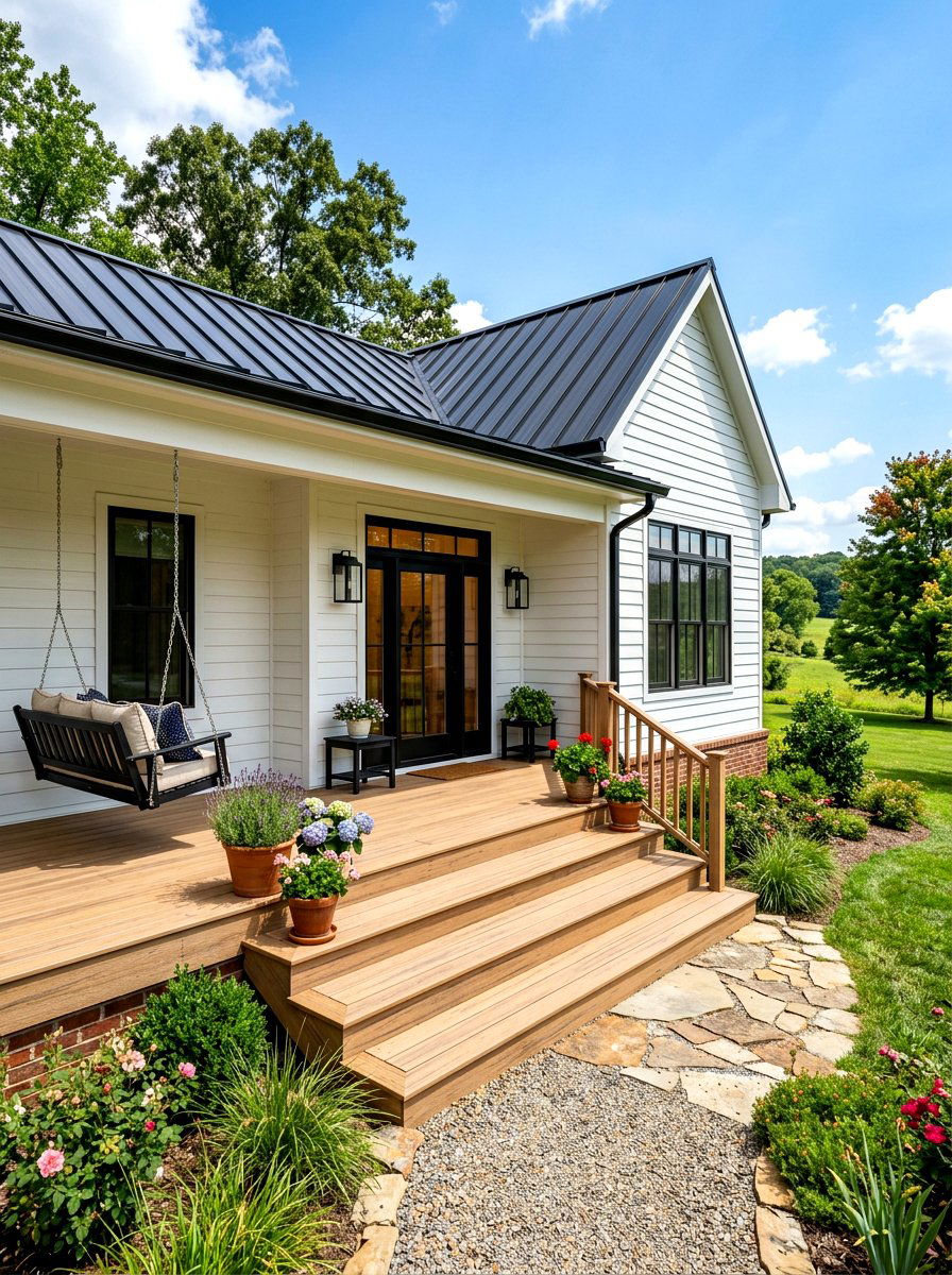 Wood Plank Porch - 30 front steps makeover ideas