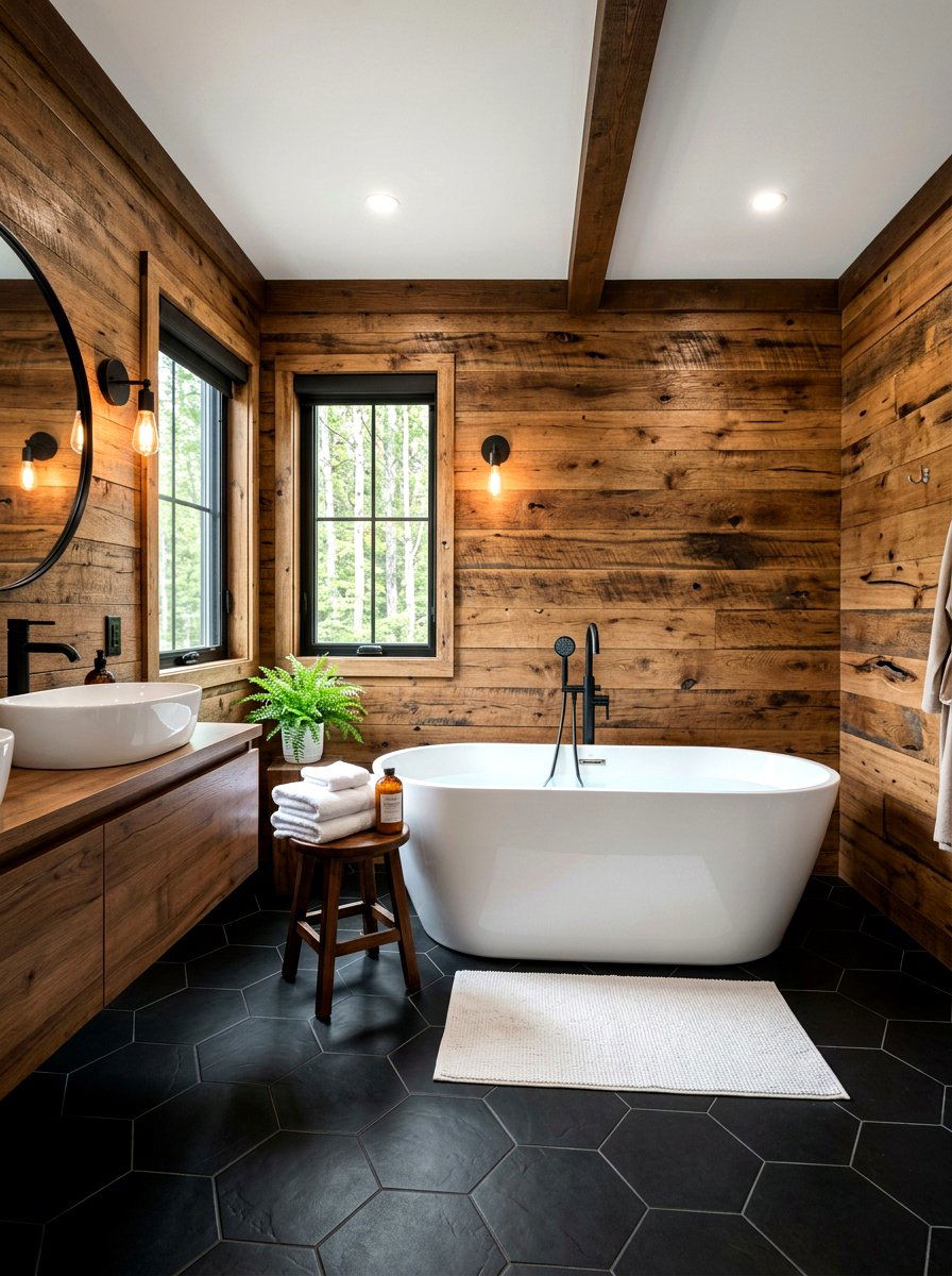 Wood Plank Wall Bathroom - 30 forest inspired bathroom ideas